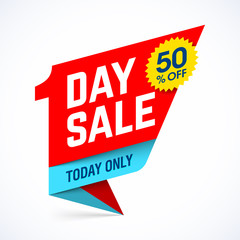 Wall Mural - One Day Sale paper style banner design, today only, 50% off