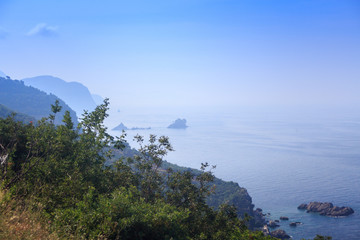 Canvas Print - sea mountainous coast at dawn