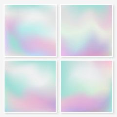 Wall Mural - Holographic backgrounds set square textures purple pink