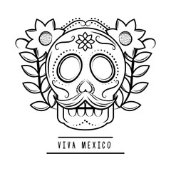 Canvas Print - viva mexico skull mustache flowers vector illustration