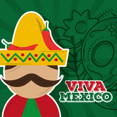 Poster - viva mexico man mustache chili pepper skull background vector illustration