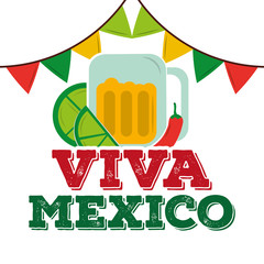 Canvas Print - viva mexico beer lemon chilli pepper garland decoration vector illustration