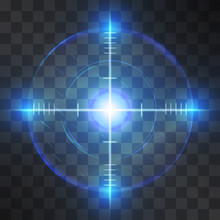 Shining Blue Reticle, Target Screen, Successful Aim Detection, Symbol Of Business Or Military Accuracy, Technology Interface, Sport Competition, Correct Decisions Or Information Discover.