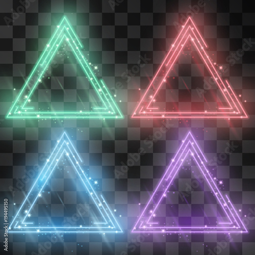 Maze Shape Neon Triangle Light Effect Set On Transparent