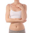 © Kabardins photo - Young beautiful woman in white t-shirt top bra hands belly stomach health beauty