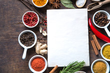 Open Recipe Book With Fresh Herbs And Spices