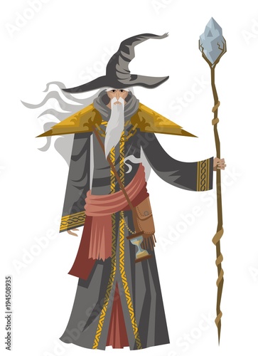 Fotografía old wise magician with staff