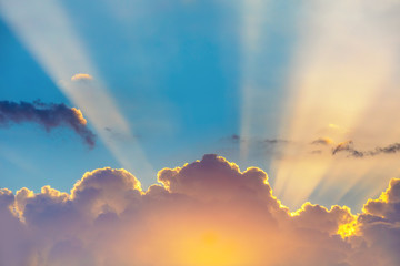 Wall Mural - blue sky with clouds and sun