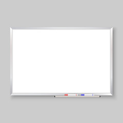 Wall Mural - empty whiteboard with color markers, white board background 