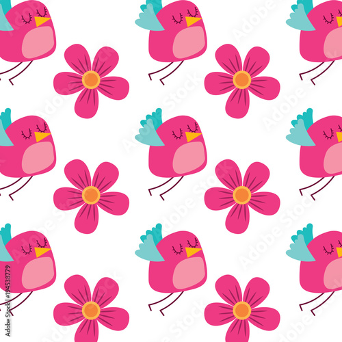 Cotton fabric cute flying bird and flowers decoration pattern vector illustration