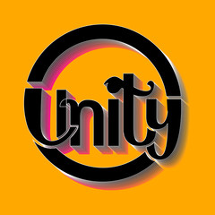 Wall Mural - Vector logo design - the word Unity written inside circle in black and orange colors