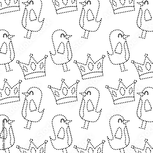 Cotton fabric cartoon beauty bird and crown ornament pattern vector illustration dotted line