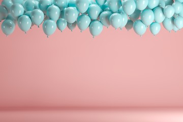Wall Mural - Blue balloons floating in pink pastel background room studio. minimal idea creative concept.