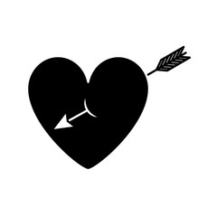 Sticker - cute heart in love with arrow decoration vector illustration black and white design