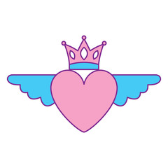 Wall Mural - heart in love with wings crown decoration vector illustration pink and blue design