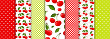 Cherry Berry And Spring Geometric Seamless Patterns Set Vector