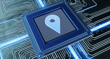 Poster - cpu processor chip and network connection on a circuit board - 3d render