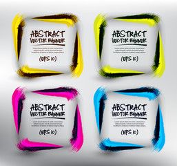 Wall Mural - Abstract vector square banners set of 4. Colorful vector hand drawn brush strokes squares. Isolated on the white panel. Each item contains space for own text. Vector illustration. Eps 10.