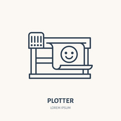 Leinwandbilder - Plotter printer with printed paper flat line icon. Large,format printing device sign. Thin linear logo for printery, equipment store.
