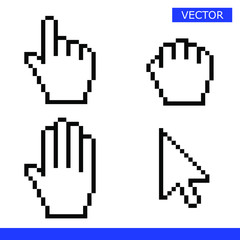 Pixel mouse hand cursor icon vector illustration