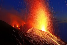 Volcanic Eruption, Stromboli Volcano, Stromboli Island, Lipari Islands, Italy, Europe