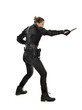© faestock - full length portrait of female  soldier wearing black  tactical armour, holding a remote knife, isolated on white studio background.