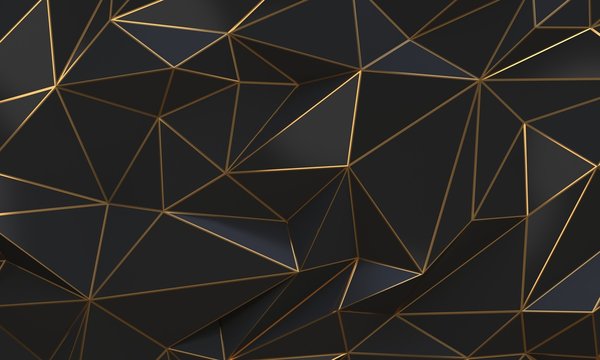 Black and gold abstract low poly triangle background