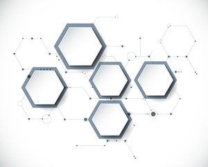 Vector molecule with 3D paper label, integrated Hexagon background. Blank space for content, business, infographic, diagram,digital network, flowchart. Social network connection technology concept