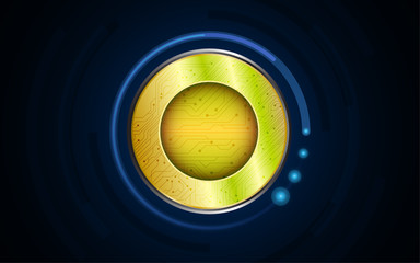Poster - digital golden coin on hi tech background