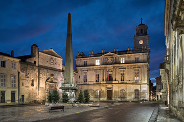 Wall Mural - Town Hall of Arles and Place de la Republique square at dusk in Arles, Bouches-du-Rhone, France