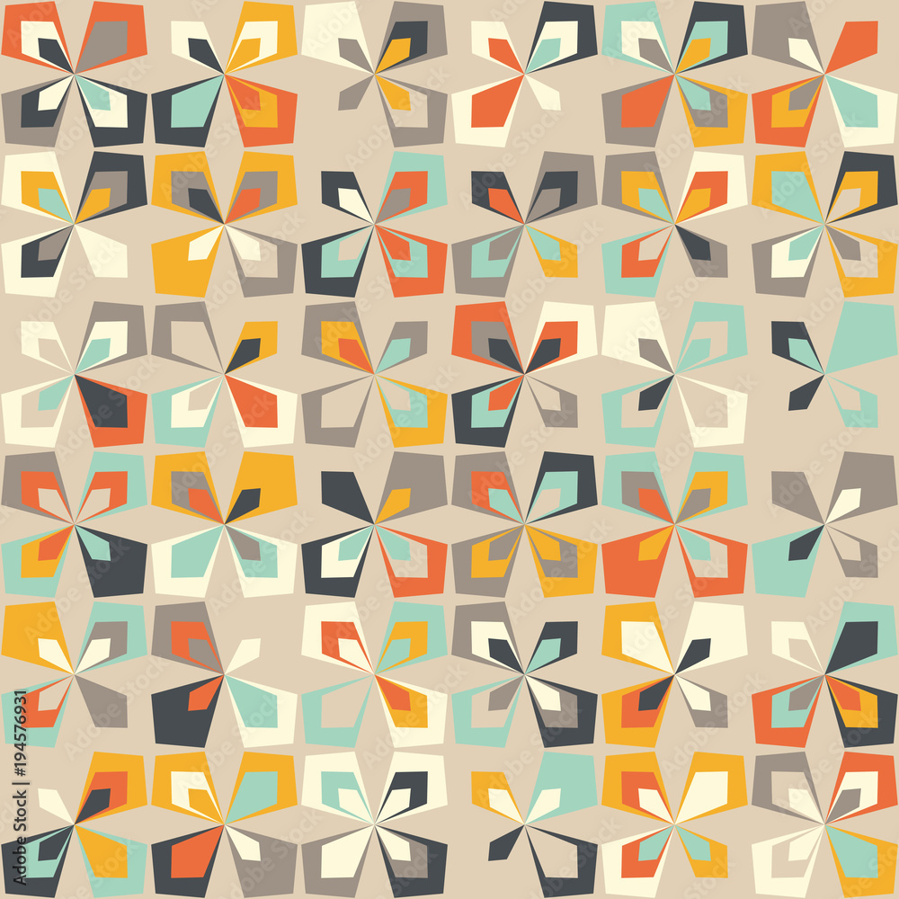 Midcentury geometric retro background. Vintage brown, orange and teal ...