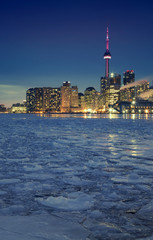 Wall Mural - Toronto's Winter skyline, the view from Cherry Street, Toronto, Ontario, Canada. 