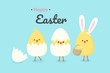 Easter egg hunt poster invitation template vector in pastel color. Cute Chicken creacking from egg shell  wearing easter bunny ear.