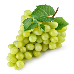 Poster - Green grape. Bunch of grape with leaves isolated on white. With clipping path. Full depth of field.