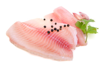 Raw Filleted Tilapia Fish on white 