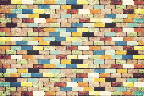 Naklejka - mata magnetyczna na lodówkę Colorful Brick wall for background. Vintage color.