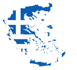 Wall Mural - Flag in the outline of the Greece. Flag of the Hellenic Republic in blue and white colors with white cross. Banner with the shape of Hellas. Isolated. Illustration on white background. Vector.