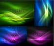 © antishock - Set of multicolored neon smoke particles waves, vector abstract backgrounds, digital flow wave concept with particles in motion, big data idea. Abstract color shiny light smoke effect geometric