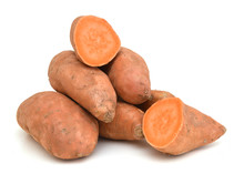 Whole And Halved Sweet Potatoes Isolated On White