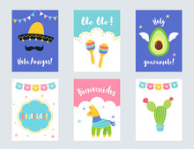 Fiesta Mexican Party Invitations And Cards Vector Set