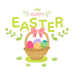 Poster - happy easter.colorful eggs in a basket with happy easter lettering