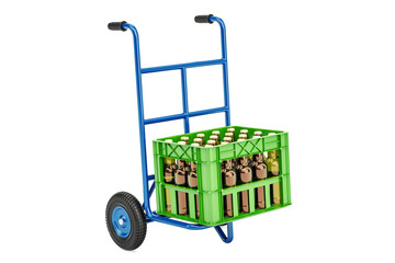 Wall Mural - Hand truck with crate beer, 3D rendering