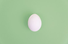 One White Egg On Pastel Green Background.