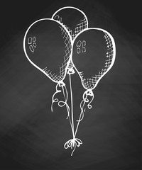 Canvas Print - Group of balloons on a string. Hand drawn chalk on a chalkboard.