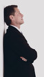 © ASDF - Side view of serious business man on white background.