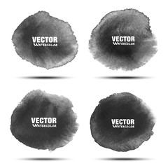 Wall Mural - set of dark gray black watercolor vector circle stains isolated on white background with realistic p