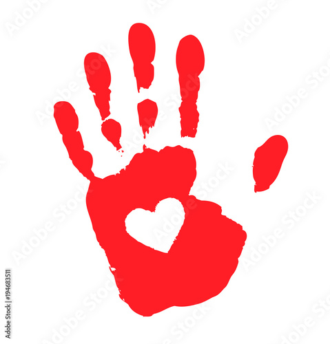 Fotografia, Obraz Hand print with heart icon. Vector illustration