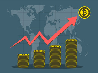 Wall Mural - Business Bitcoin concept growth chart on background map world.vector Illustrator