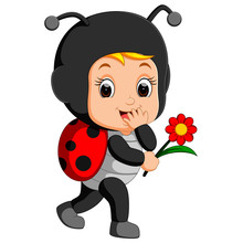 Cute Boy Cartoon Wearing Ladybug Costume