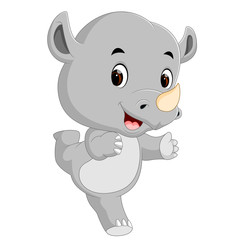 Sticker - cute happy rhino cartoon